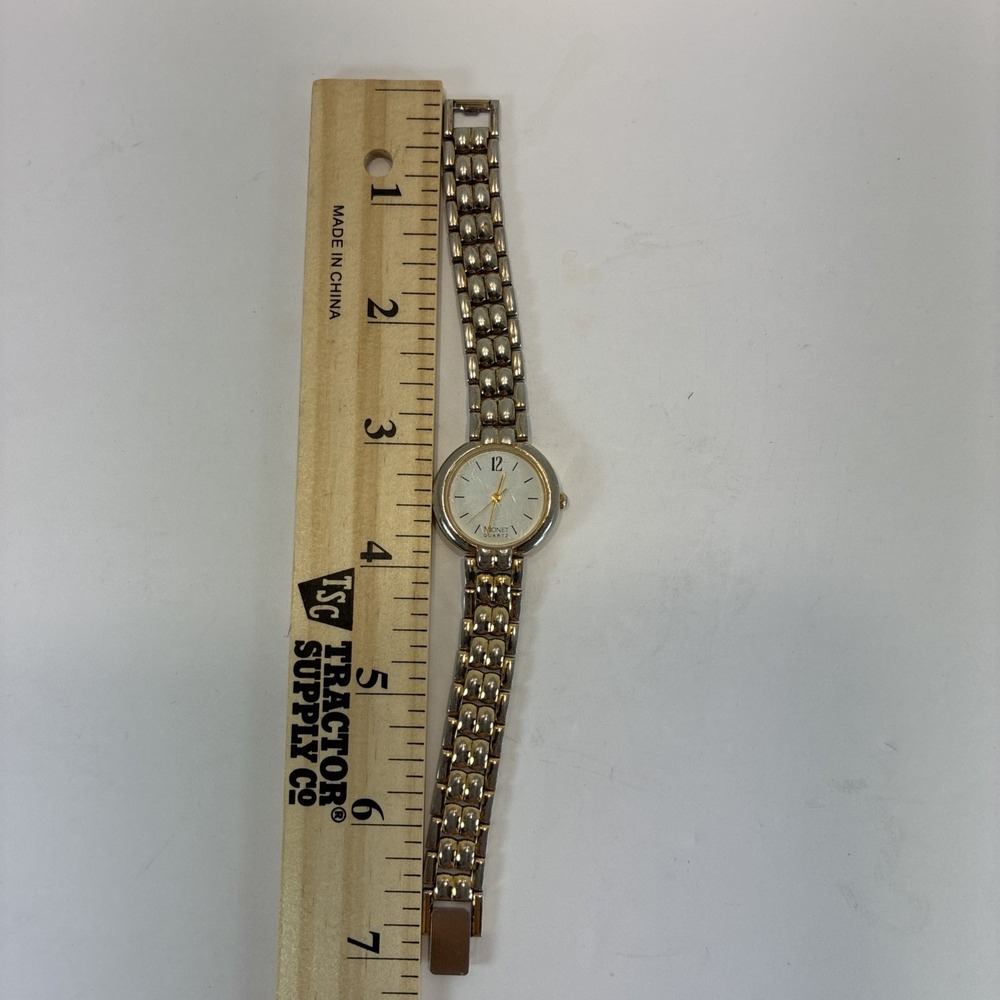 Vintage Monet Women Watch Silver & Gold Tone Quartz Working New Battery - Picture 2 of 16